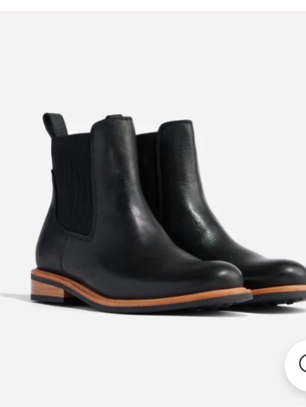 Nisolo Black Leather Chelsea Ankle Boots with Brown Stacked Sole